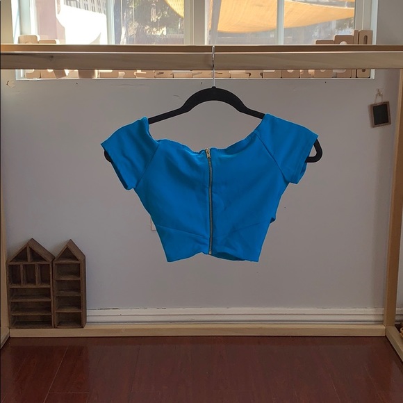 Bebe Blue Cropped Body Con Top - Picture 2 of 3